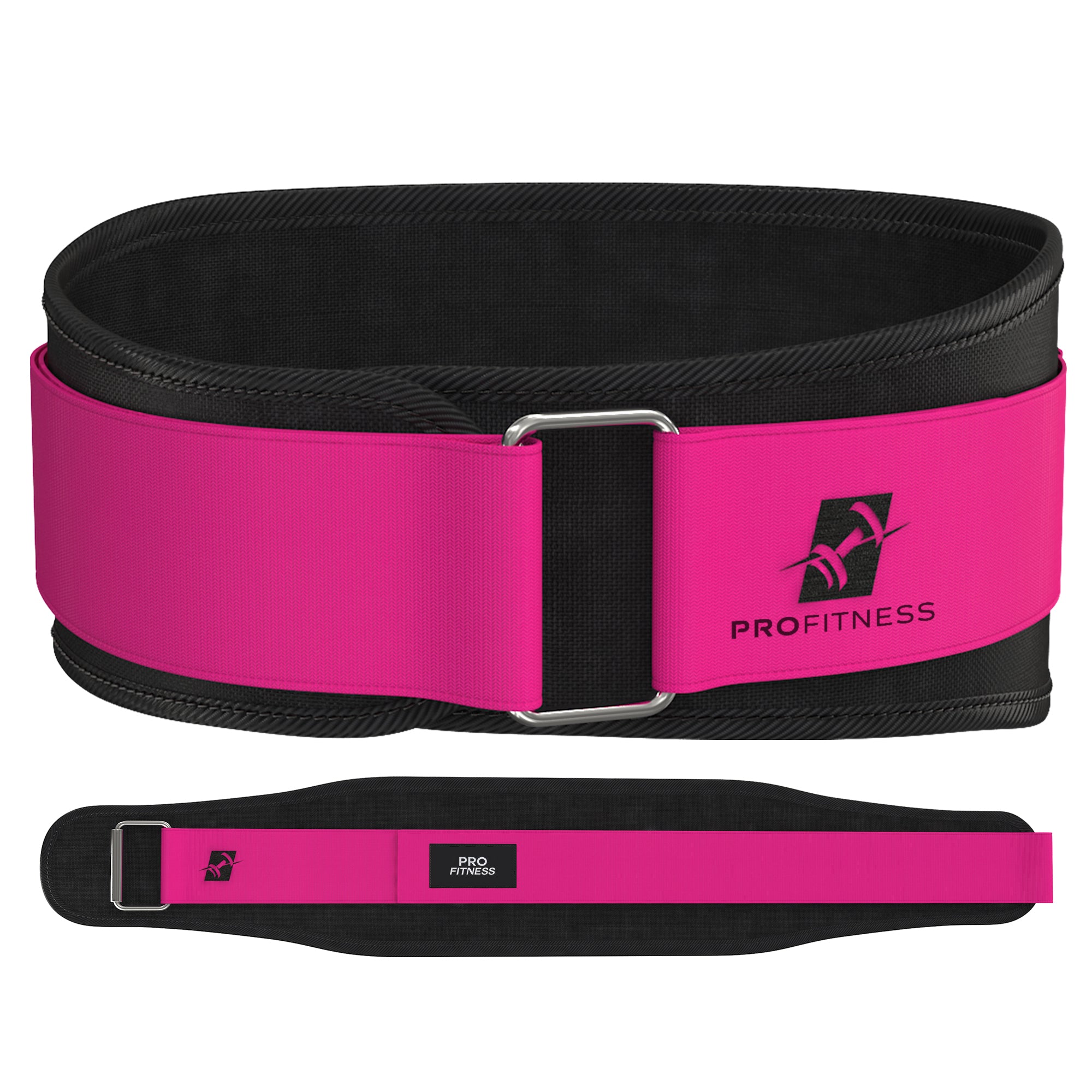 Black leather weightlifting belt with 'PROfitness' logo in front.